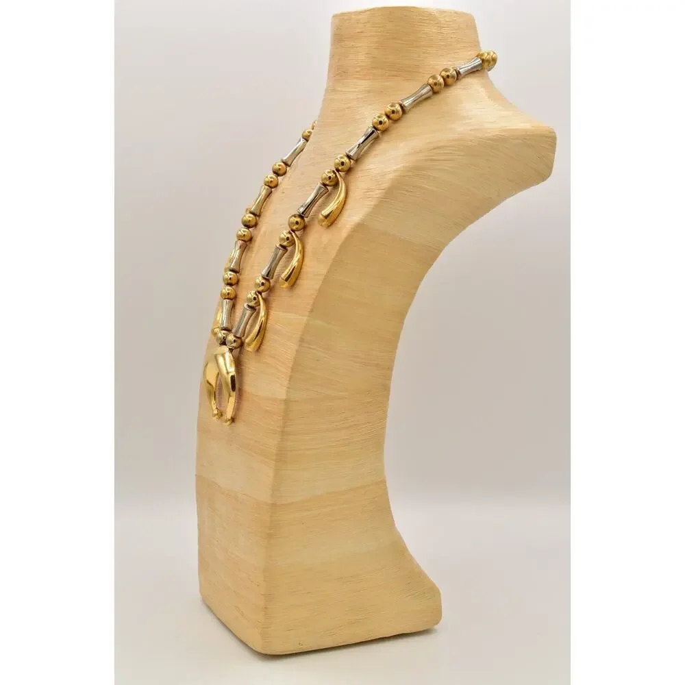 Florenza Vintage Statement Necklace Beaded 2 Tone Silver Gold Signed 50s BinA17